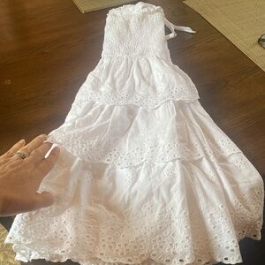 American Eagle white dress with straps, ruffles! medium. stretchy material top